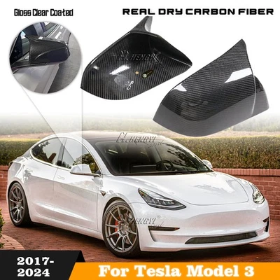 Cubierta de espejo tapas de espejo fibra de carbono real para Tesla Model 3 2017-2024 Foto 1 de 4