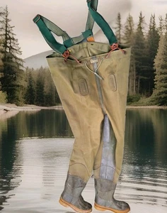 Vtg Orvis fly fishing A-87 boot leg waders w wool felt sole, size 11R - Picture 1 of 18