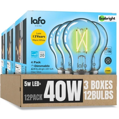 EcoBright 4PK Dimmable A19 LED Filament Bulb 40W Equivalent 5W E26 Base 450 L... - Image 1 of 4