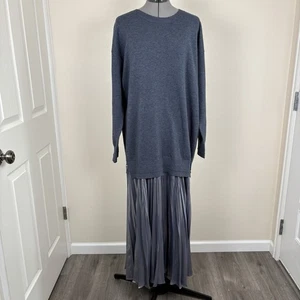 Maxi Vestido Suéter Anthropologie Manga Larga Plisado Dosfer Dobladillo Metálico Grande - Imagen 1 de 16