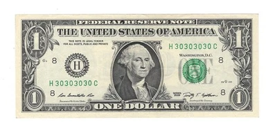 2009 $1 FRN Super Repeater SN 30303030 VF/XF - Image 1 of 2