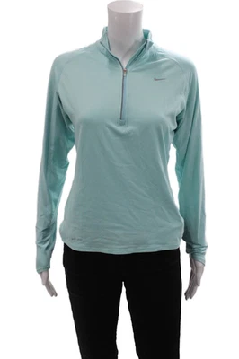 Camiseta deportiva Nike para mujer manga larga cuarto cremallera cuello falso logotipo azul talla pequeña Foto 1 de 4