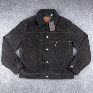 Levi’s Premium Type I Sherpa Lined Corduroy Trucker Jacket Black Size M $128 NWT - Picture 1 of 12