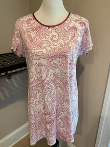 Lands End Camisón Grande L Vestido 100% Algodón Tejido Rosa Blanco Paisley - Imagen 1 de 8
