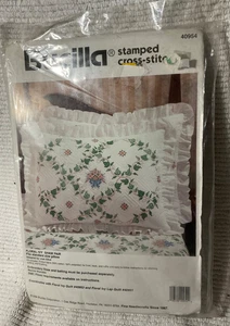Bucilla Stamped Cross Stitch Quilt Pillow Sham Kit Floral Ivy 40954 - Picture 1 of 2