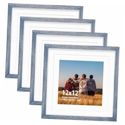 Juego de marcos de fotos 12x12, madera maciza, no vidrio, pantalla 12x12 (juego de 4) azul Foto 1 de 4