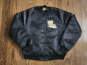 Vintage 80s 90s New Orleans Saints NFL Football Chalk Line Satin Bomber Jacket L - Picture 1 of 14