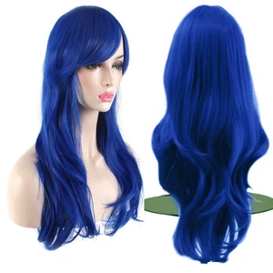 28 inch Fashion Wigs Long Wavy Curly Hair Cosplay Wig (Blue) - Picture 1 of 12