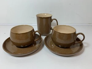 Denby Brown Coffee Cup Saucer Set x2 With One Mug - Picture 1 of 11