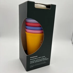 Six (6) Reusable Starbucks Holiday Assorted Color Lids Tasses Coffee Hot Cups - Picture 1 of 6