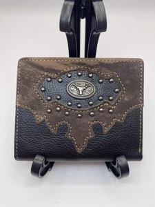 Bronco Roper Portafoglio Uomo Bi-fold Marrone Vera Pelle Western - Foto 1 di 13