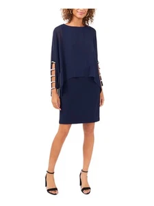 MSK Womens Navy Long Sleeve Crew Neck Above The Knee Party Sheath Dress S - Picture 1 of 11