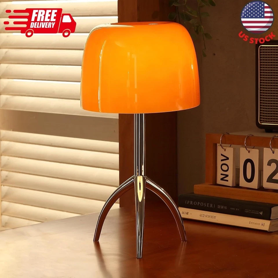 Orange Mushroom Lamp,Cute Mid Century Modern Lamp, Dimmable LED Bedside Retro - Image 1 of 4