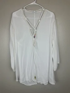 Robin Piccone Michelle weiß Tunika Schwimmen Strand Boho Cover Up Kleid Gr. M - Bild 1 von 12