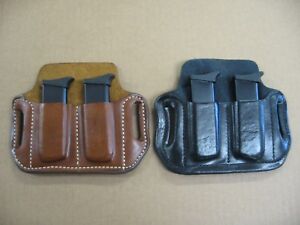 Azula Leather OWB 2 Slot Pancake Belt Dual Mag Clip Pouch .Choose Gun & Color -B