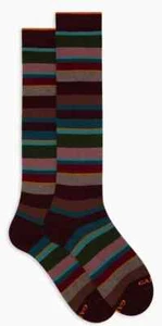 calze GALLO lunghe gambaletto donna e uomo cotone riga multicolor bordeaux bordò - Foto 1 di 2