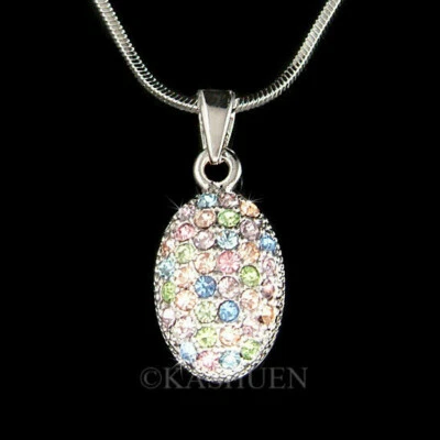 Pastell Oval Ei ~ Ellipse mit Swarovski Kristall Rebirth Fruchtbarkeit Halskette - Bild 1 von 2