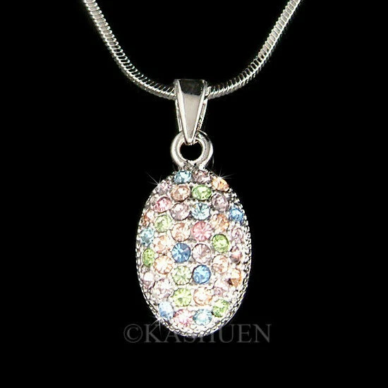 Pastell Oval Ei ~ Ellipse mit Swarovski Kristall Rebirth Fruchtbarkeit Halskette - Bild 1 von 2