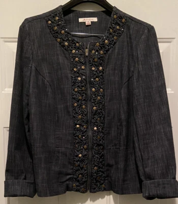 JM Collection 2 Piezas Ajuste/Falda Acampanada Traje Denim Look Talla 10 Chaqueta/Falda 14P Foto 1 de 4