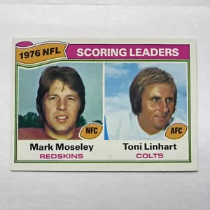 Tarjeta de fútbol americano 1977 Topps Mark Moseley & Toni Linhart 1976 NFL Scoring Leaders #4 - Imagen 1 de 2