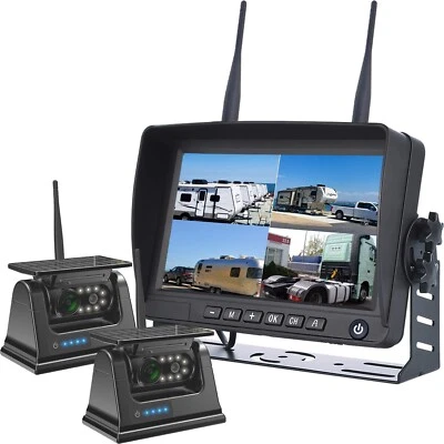 7" Quad DVR Monitor 2x Wireless Rechargeable Solar Magnetic Reversing Camera Kit - image 1 of 4