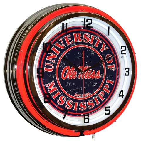 19" University of Mississippi Ole Miss Rebels Est. 1848 Double Neon Clock (Red) Cover