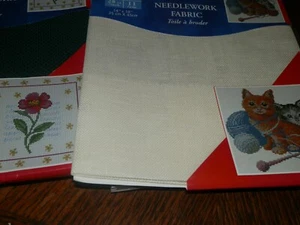 Lot Of 2 DMC Needlework Fabric 14 x18 in. w/Cat Pattern/Flower - Picture 1 of 3
