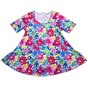 LARGE PERFECT TEE LuLaRoe ~ BRIGHT FLORAL PATTERN ~ Sizes 12-14; Decade T - Picture 1 of 5