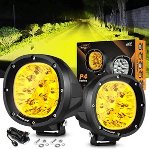 AUXBEAM 4" Yellow LED Work Light Bar Pods Fog Driving Ditch Offroad ATV Lights - Picture 1 of 12
