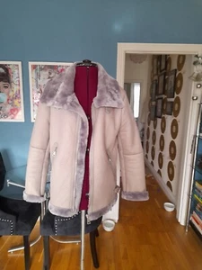 GREY AVIATOR JACKET SIZE 8 PARKA BLACK FAUX FUR BOMBER - Picture 1 of 9