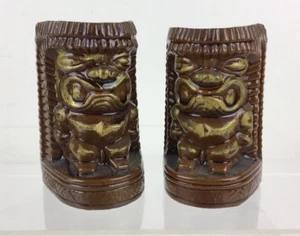 Vintage Tiki Gott Keramik Salz Pfefferstreuer Kunstholz mit Gold Florida Souvenir Japan - Bild 1 von 8