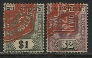 Straits Settlements KEVII 1902 $1 and 1904 $2 revenue used - Picture 1 of 1