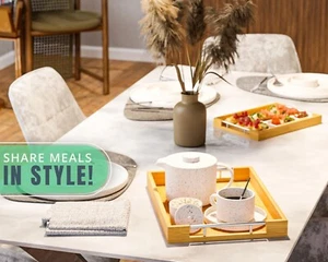 BAMBOO SERVING TRAY WITH METAL HANDLES - OTTOMAN TRAY FOR ENTERTAINMENT, DECOR - Picture 1 of 8