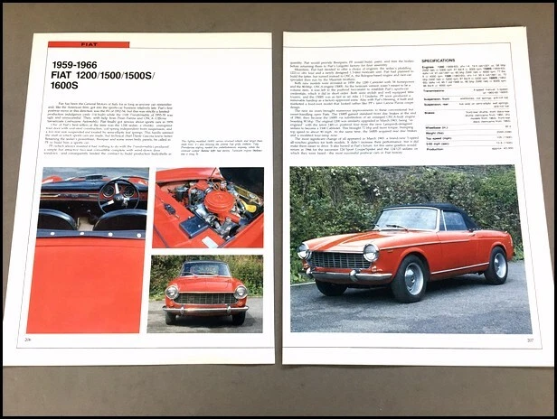 Fiat 1200 1500 1600 Spider Car Review Print Article with Specs 1960 1961 P206 Foto 1 de 1