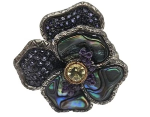 BARBARA BIXBY Pansy Gemstone Iolite & Abalone Sz 8 Flower Ring - Picture 1 of 7