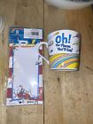 Dr Suess Oh The Places You'll Go Mug 3 3/4" & Cat in Hat Magnetic List Pad New
