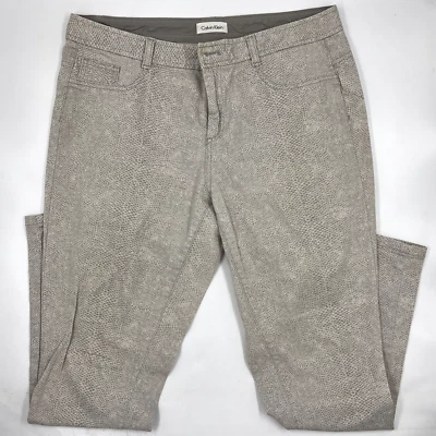 Calvin Klein 女式休闲裤 10 码米色棕褐色卡其色棉弹力蛇皮 — 第 1/4 张图片