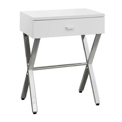 Monarch Specialties I 3262 Glossy White/chrome Metal Night Stand Accent Table - Image 1 of 4