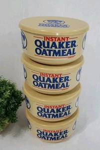 4 Vintage 1988 Instant Quaker Haferflocken Kunststoff Müslischale & Deckel gelb rot blau USA - Bild 1 von 11