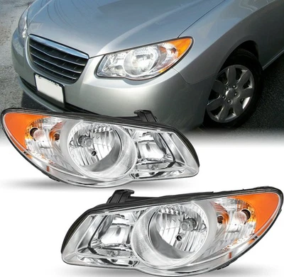 For 2007-2010 Hyundai Elantra Chrome Housing Amber Corner Headlights Headlamps - Image 1 of 4