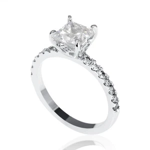 1.40 CT G-H/SI1 Sparkling Princess Cut Diamond Engagement Ring 14K White Gold - Picture 1 of 5