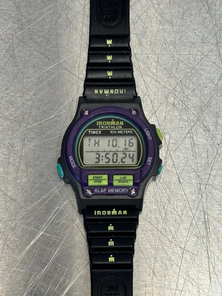 Rare TIMEX 1st generation Ironman Triathlon Watch purple/neon green. Vintage  - Image 1 of 4