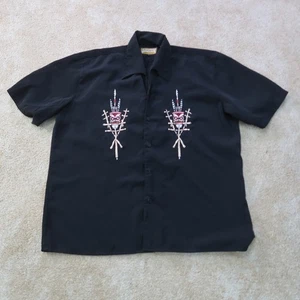 Dragonfly Button front shirt Men's Large Black short sleeve polyester - Picture 1 of 8