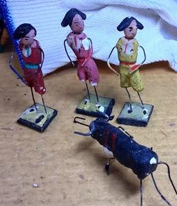 Vint. 3 Matadors and Bull mini figurines; Mexico; 1950's/60's; VG - Picture 1 of 5