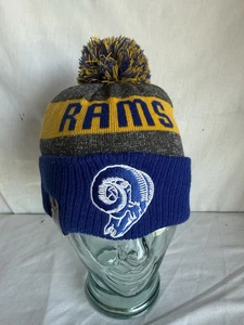 Los Angeles Rams New Era On Field Sport Knit Cap Puff Ball Blue Gold Winter Hat - Picture 1 of 5