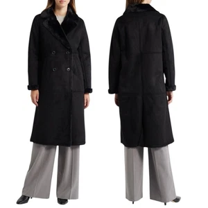 NEW Lauren Ralph Lauren Double Breasted Faux Shearling Coat Black Women Size XL - Picture 1 of 12