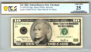 2001-$10 "STAR" Cleveland Federal Reserve Note PCGS 25Fr. 2035-D* ONLY 3 CENSUS - Picture 1 of 3