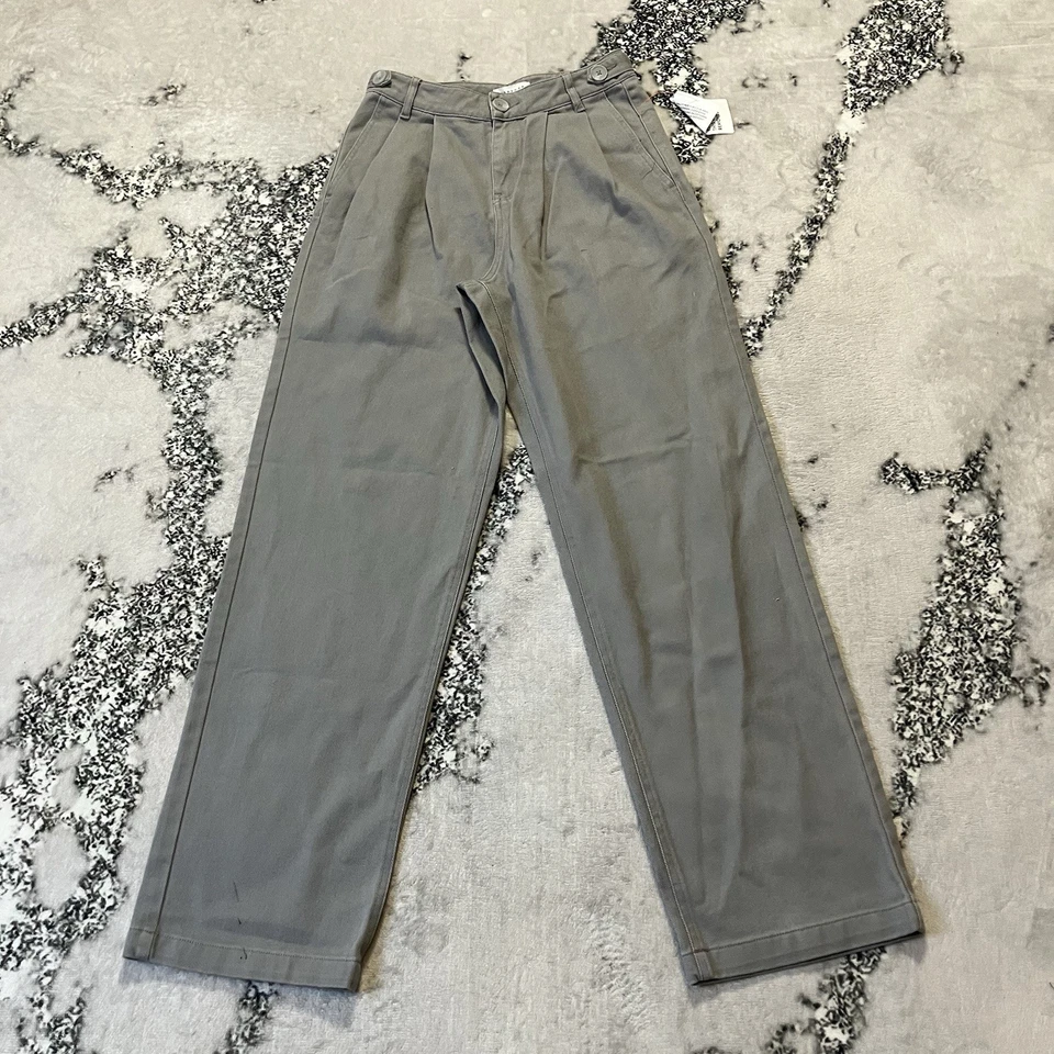 Calça jeans feminina Topshop tamanho 2 cinza plissada frente perna larga alta RIse - Imagem 1 de 4