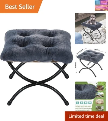 Reposapiés plegable de piel sintética de 15" - Marco de metal duradero para uso en interiores/exteriores Foto 1 de 4