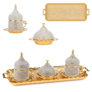 Ottoman Turkish Greek Arabic Espresso Coffee Cups with Saucer and Lid (Crysta... - Picture 1 of 9
